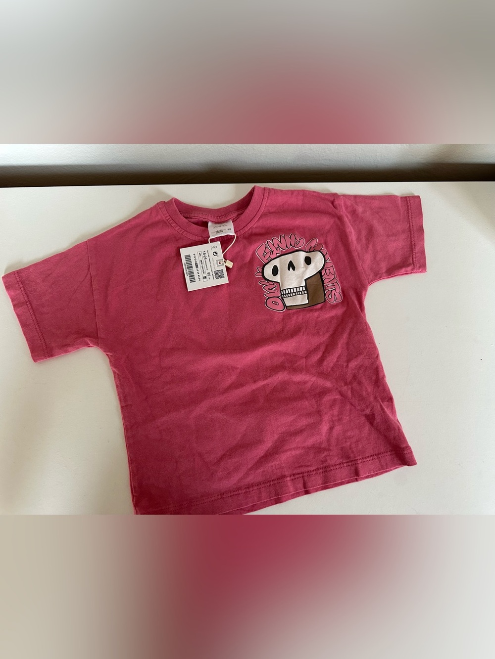 Zara Boys Pink Skull Graphic Tee Sz 18/24m